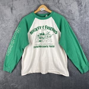 H&M women’s large Mickey and friends long sleeve green and white